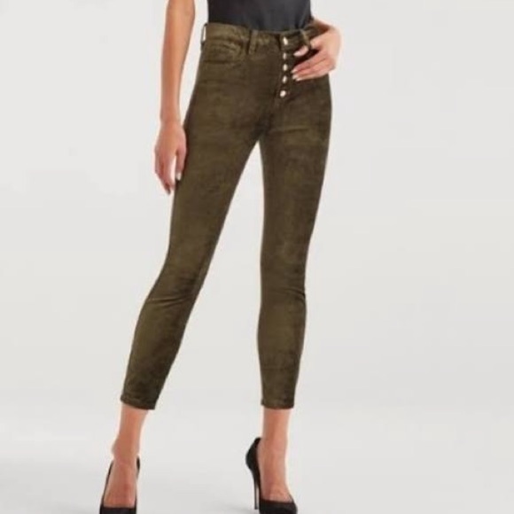 7 For All Mankind High Waist Ankle Skinny Velour Pants in Green - Picture 14 of 16